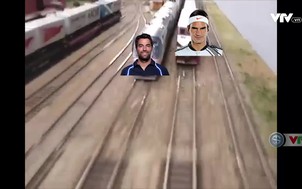 Federer và Jeremy Chardy đua tàu hỏa